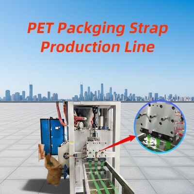 Máquina de fabricação de tiras de PET com linha de produção completa, desde a pré-secagem até o enrolamento, com passos de alongamento de tração e em relevo